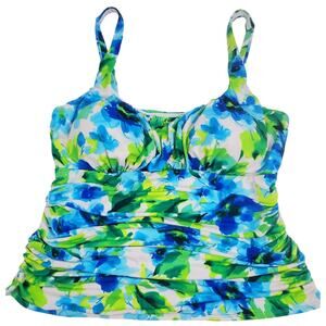 Slimshaper Top 18 Blue Green Slimming Floral Tankini Swimsuit Womens Plus 1x 18w